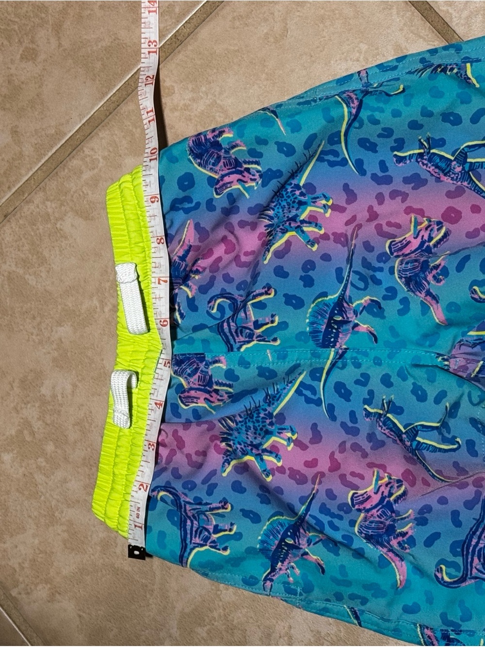 chubbies Kids Swim Trunks Blue Teal Purple Neon Yellow Dinosaur Print